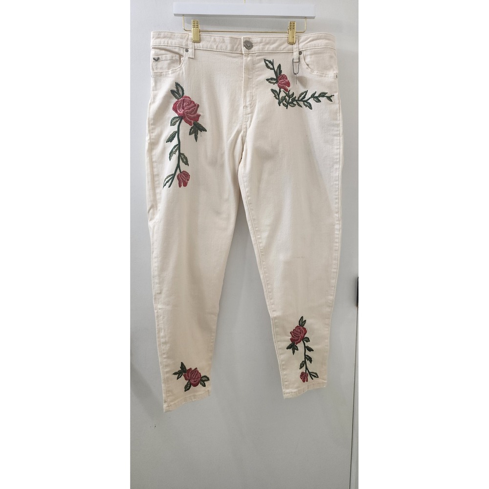 Rapsodia Denim Cream Floral Embroidered Rose Jeans High Rise Straight Leg 18x27